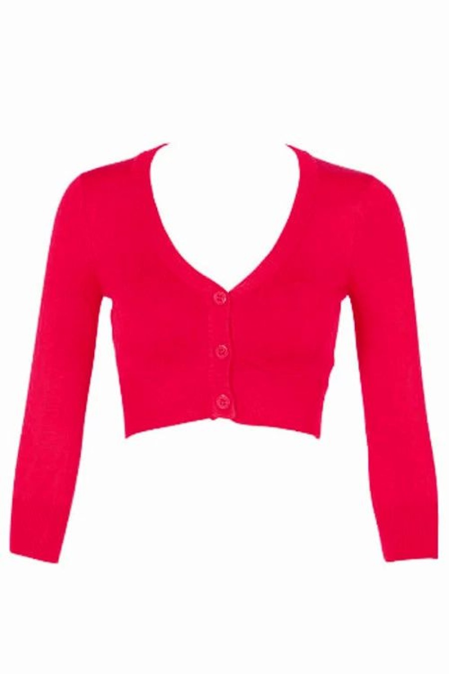 Cardigans | * Mak Sweaters Cropped Cardigan With 3/4 Sleeves In Rose Pink