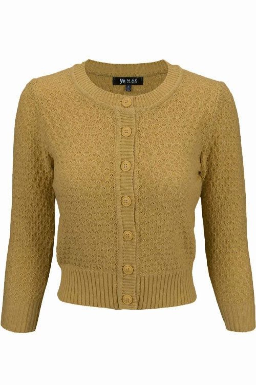 Cardigans | * Mak Sweaters Chunky Vintage Knit Cardigan With 3/4 Sleeves In Bronze (Mustard)