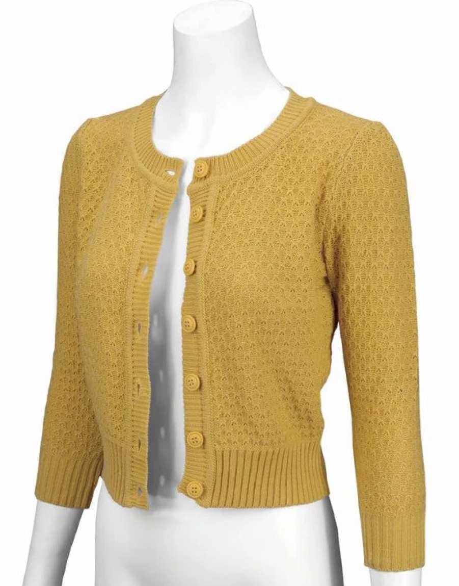 Cardigans | * Mak Sweaters Chunky Vintage Knit Cardigan With 3/4 Sleeves In Bronze (Mustard)