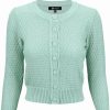 Cardigans | * Mak Sweaters Chunky Vintage Knit Cardigan With 3/4 Sleeves In Aqua (Mint)