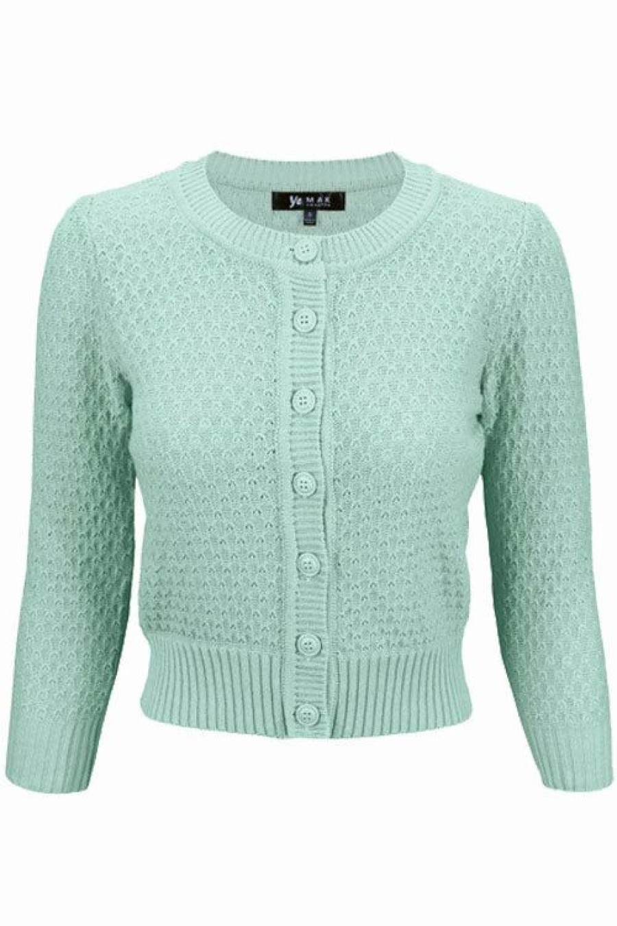 Cardigans | * Mak Sweaters Chunky Vintage Knit Cardigan With 3/4 Sleeves In Aqua (Mint)