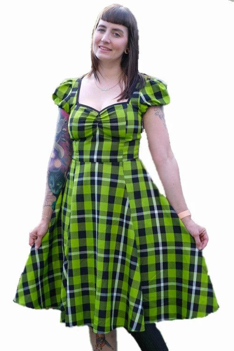 Dark Alternative | * Collectif Mimi Swing Dress In Frogs Breath Tartan