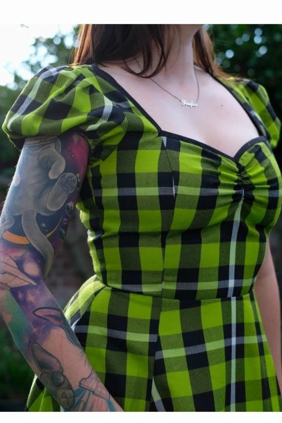 Dark Alternative | * Collectif Mimi Swing Dress In Frogs Breath Tartan