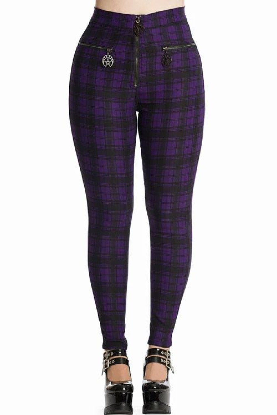 Dark Alternative | * Banned Damien Stretch Skinny Trousers In Purple Tartan