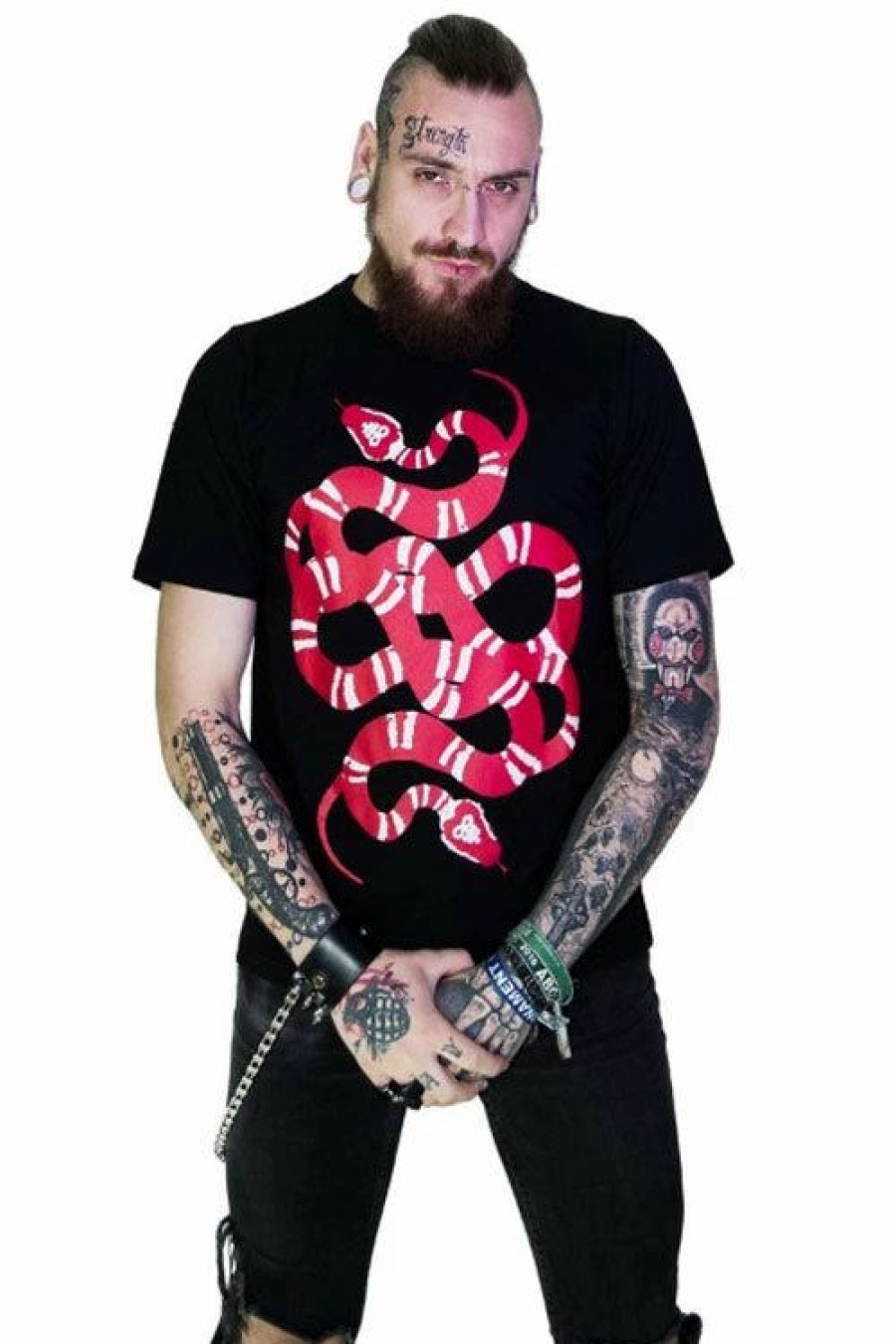 Dark Alternative | * Dr Faust Mens Black T-Shirt In Sutton Red Snake