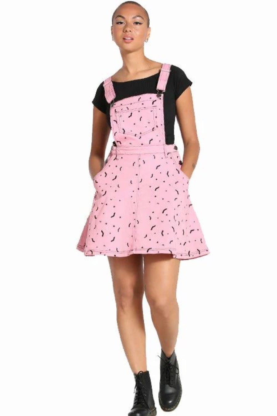 Dark Alternative | * Hell Bunny Bat Pinafore Dress In Pink Embroidered Pattern