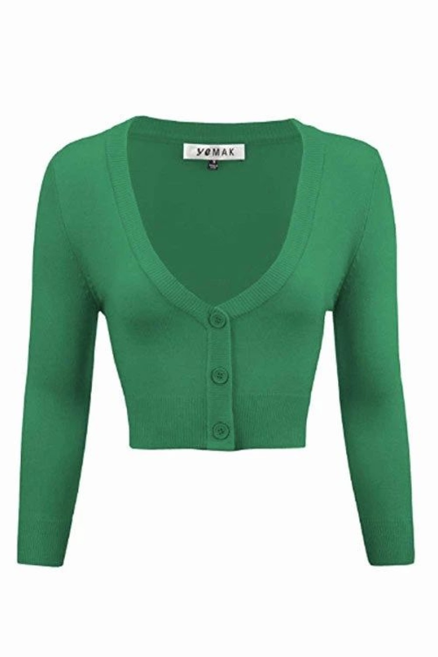 Cardigans | * Mak Sweaters Cropped Cardigan With 3/4 Sleeves In Kelly Green