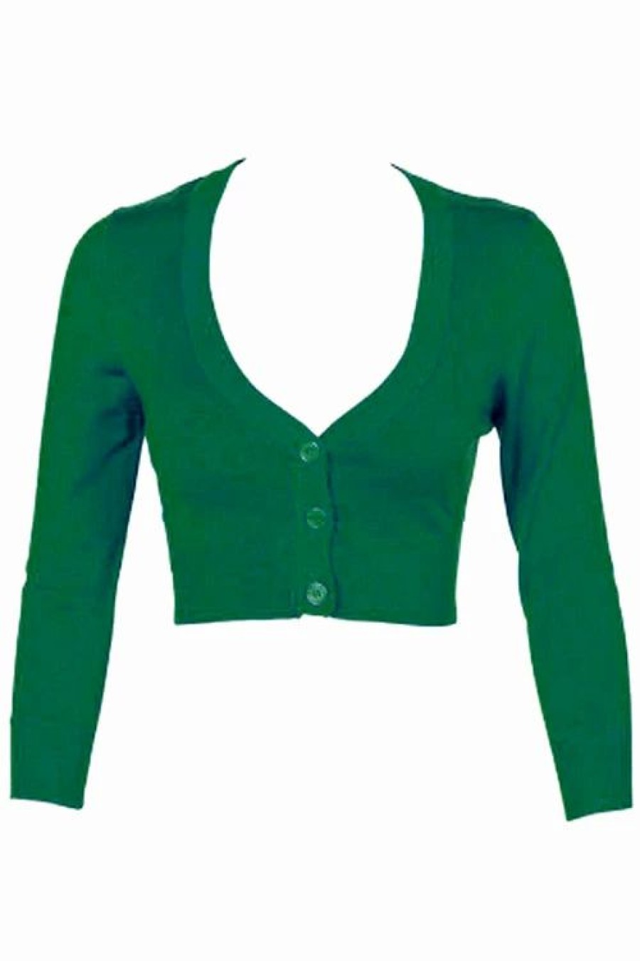 Cardigans | * Mak Sweaters Cropped Cardigan With 3/4 Sleeves In Kelly Green