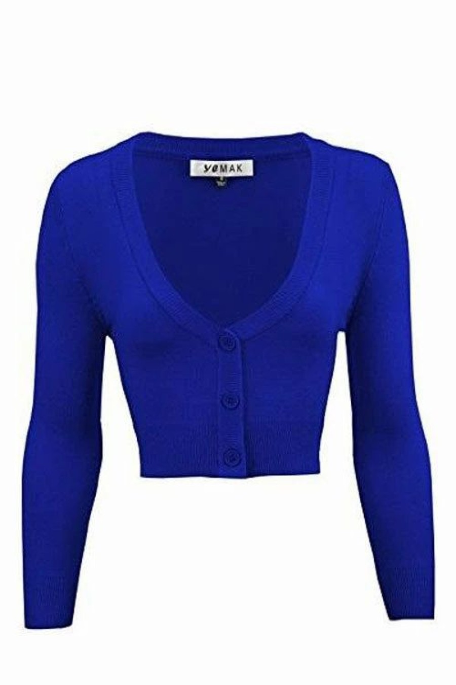 Cardigans | * Mak Sweaters Cropped Cardigan With 3/4 Sleeves In Royal Blue