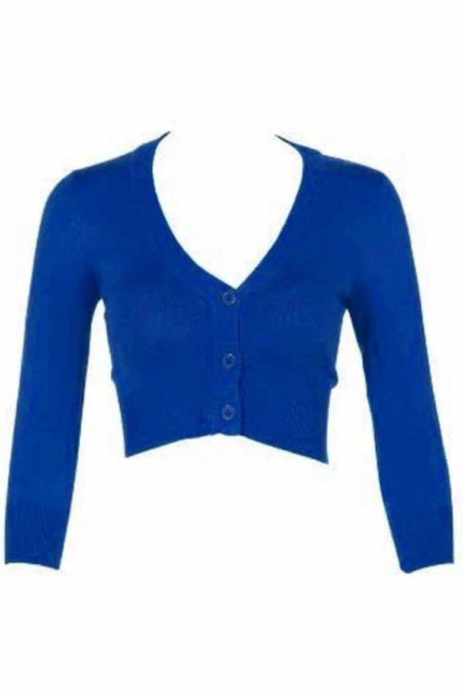 Cardigans | * Mak Sweaters Cropped Cardigan With 3/4 Sleeves In Royal Blue