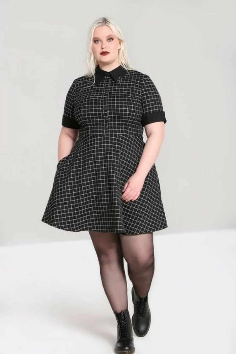 Dark Alternative | * Hell Bunny Tate Mini Dress With Check And Piercing Details Grunge