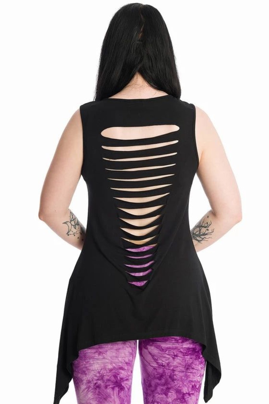 Dark Alternative | * Banned Skeleton Wings Asymmetric Hem Top With Back Cut Outs Ouija Skulls Butterfly