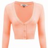 Cardigans | * Mak Sweaters Cropped Cardigan With 3/4 Sleeves In Peach