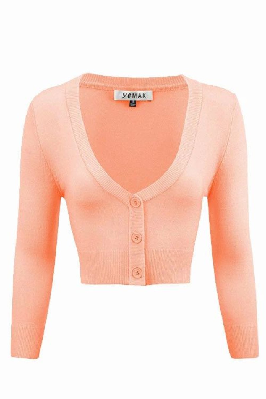 Cardigans | * Mak Sweaters Cropped Cardigan With 3/4 Sleeves In Peach