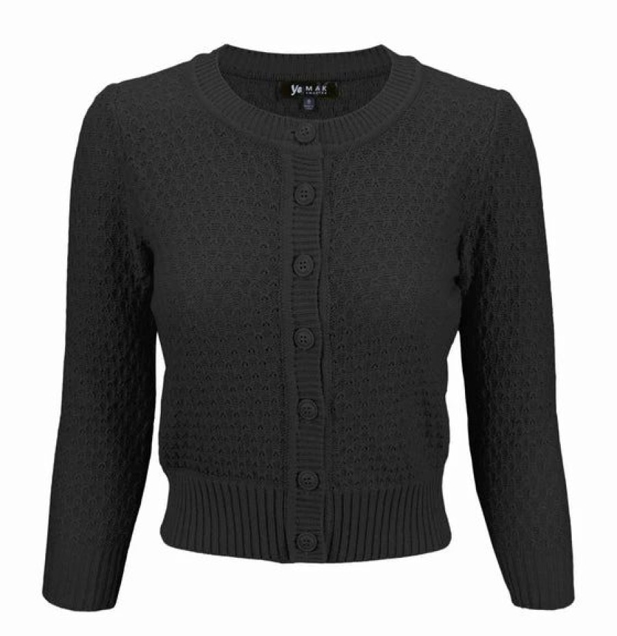 Cardigans | * Mak Sweaters Chunky Vintage Knit Cardigan With 3/4 Sleeves In Black