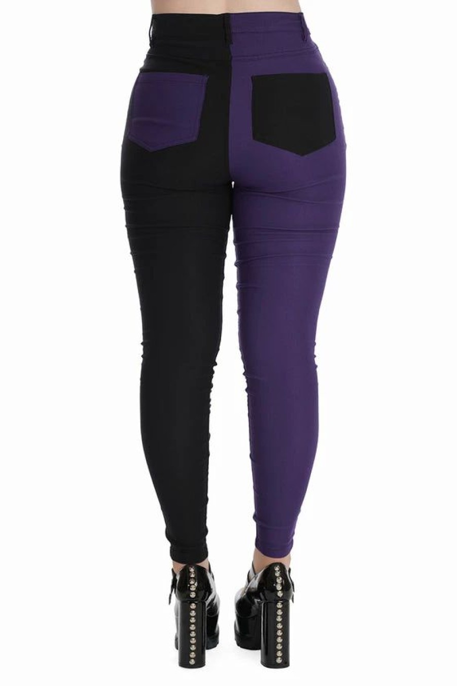 Dark Alternative | * Banned Bailey Half And Half Stretch Skinny Trousers In Purple And Black