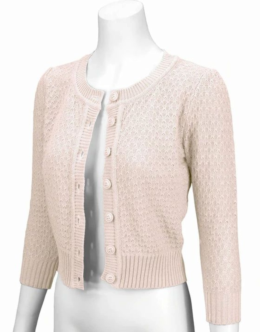 Cardigans | * Mak Sweaters Chunky Vintage Knit Cardigan With 3/4 Sleeves In Blush