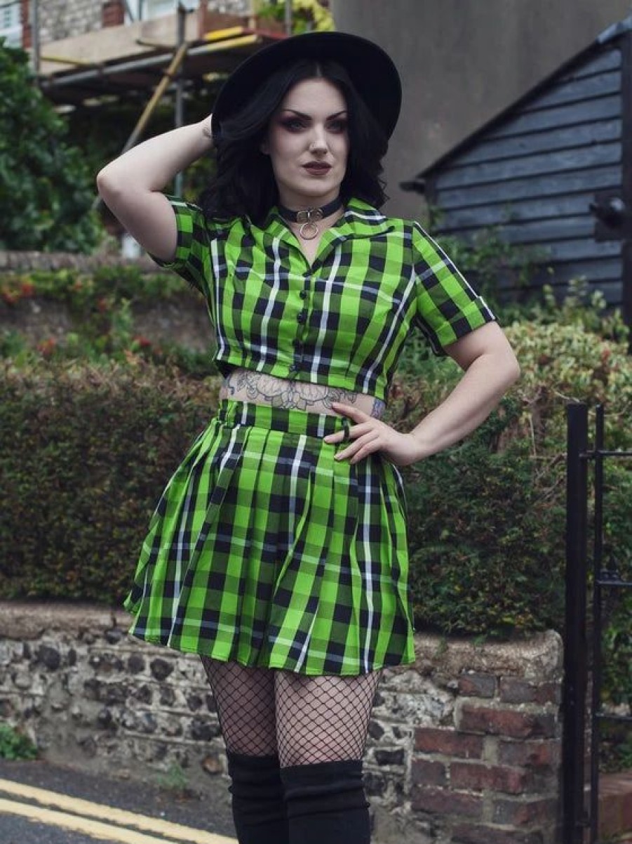 Dark Alternative | * Collectif Daria Pleated Mini Skirt In Frogs Breath Tartan